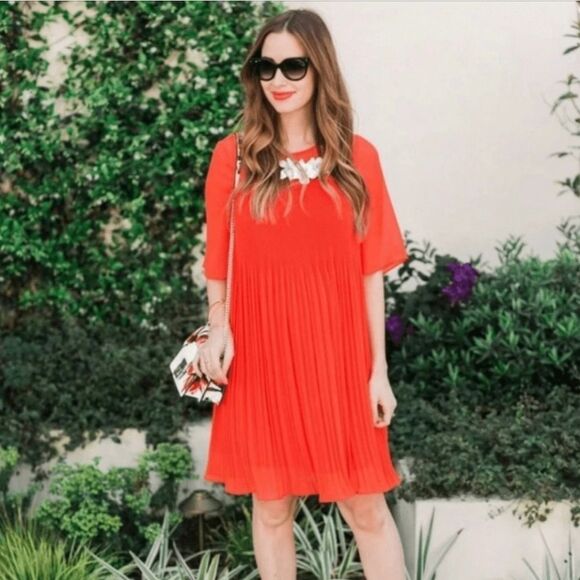 Maeve By Anthropologie Edie Swing Pleated  Dress Size 4 In Orange Red - Picture 11 of 13